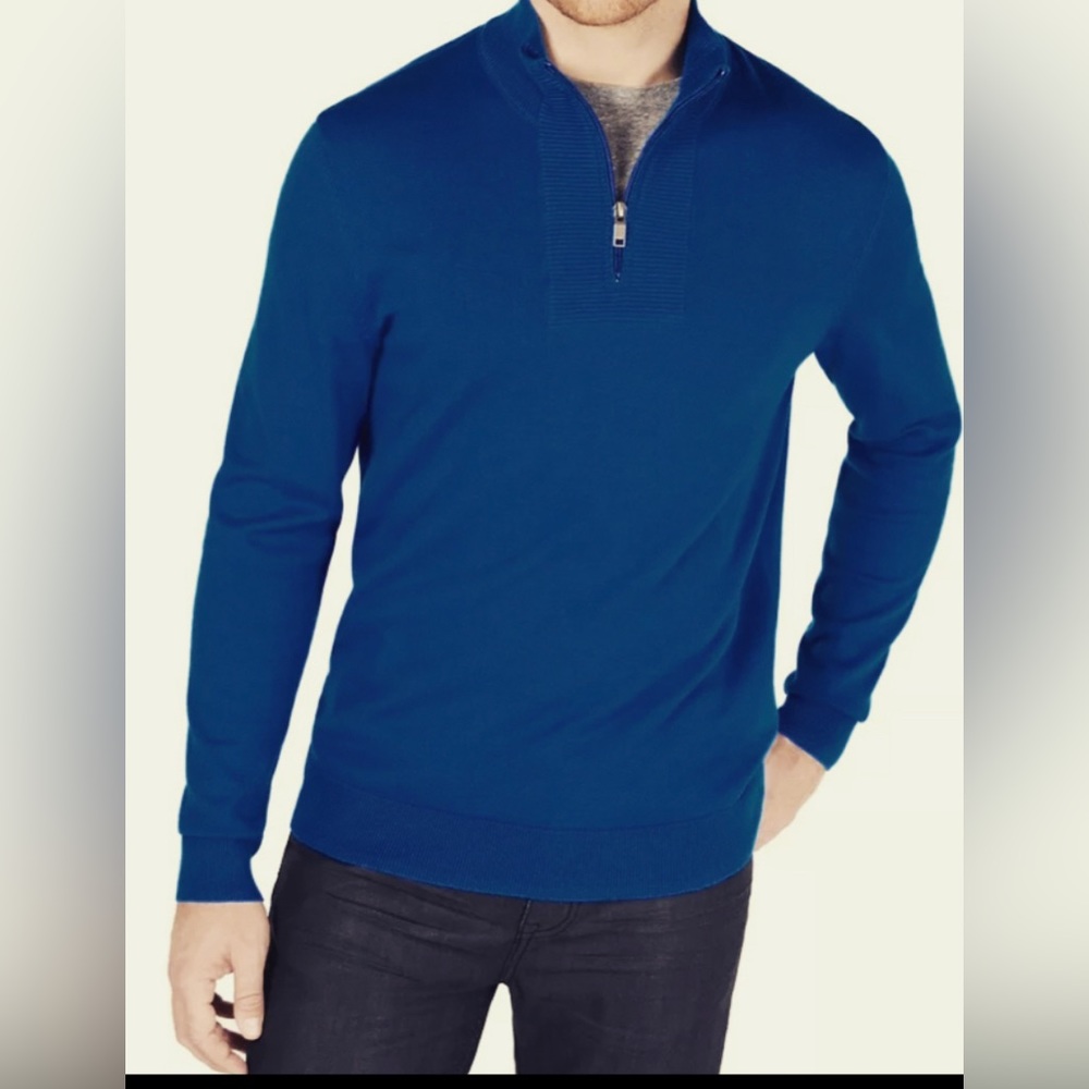 Alfani Men’s Sweater Navy Blue Pullover Quarter-Zip Solid